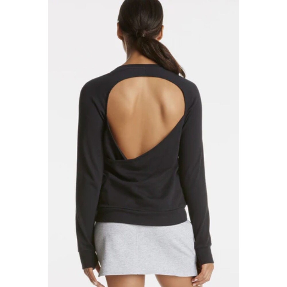 FABLETICS Open Back Ginger Pullover Sweatshirt L Black Cotton Blend EUC B79